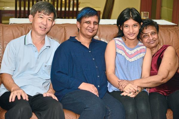 Joy (second from left) with her husband Dr Ng Tham Fatt, daughter Linah Ng, and mother, Victoria Miranda (extreme right). Photo: Prof Dr Joy Jacqueline Pereira