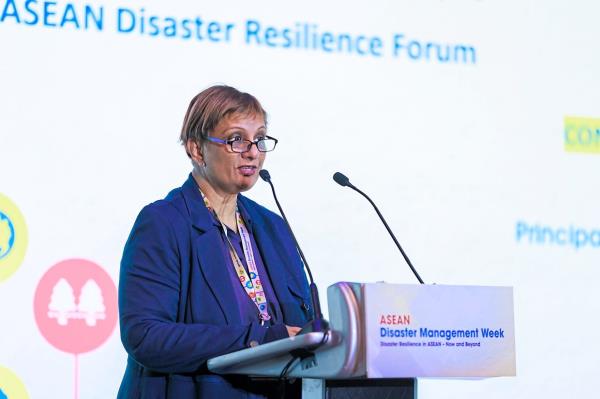 Joy presenting at the Asean Disaster Resilience Forum during the Asean Disaster Management Week in Singapore last year. Photo: Merdeka Award Trust